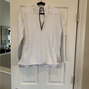 Talbots White Quarter-Zip Hooded Pullover Sweater